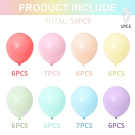 Pastel Rainbow Balloons, 50 Pcs 12 Inch Macaron Multicolored Balloons, Assorted Color Latex Balloons, Party Balloons for kids, Balloons for Baby Shower, Wedding, Valentine's Day, Birthday Decorations