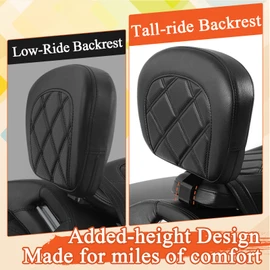 FOVPLUE Driver Backrest,Adjustable Rider Sissy Bar Backrest Pad for Harley Touring 2009-Later, for CVO Street Glide, Road Glide, Road King, Electra Glide FLHR, FLTRX, FLHX, FLHT, Tall-Ride/BLACK