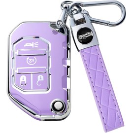 Montague Key Fob Cover for Jeep with Keychain, Premium TPU Key Case Compatible with Jeep Wrangler JL JLU Gladiator JT Rubicon Sahara Remote Smart Car Flip Key Protector（4 Buttons Purple）