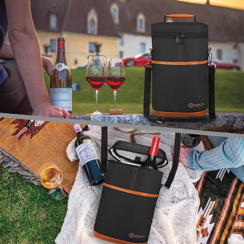 opux 2 Bottle Wine Carrier Tote, Insulated Leakproof Wine Cooler