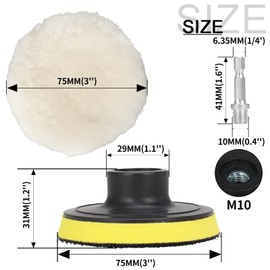 NuoDunco 7 Pieces 3 Inch Wool Polishing Pad Wool Bonnet Pad Wool Polishing Hook and Loop Buffing Pad Woolen Polishing Waxing Pads Drill Polishing Pad Kit for Car Polishing