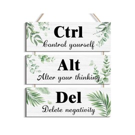 Ctrl Alt Del Wall Decor, Control Yourself Alter Your Thinking Delete Negativity Office Decor Motivational Wall Plaques with Sayings Wooden Wall Hangings for Home Office