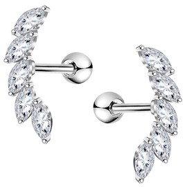 OUFER 16G Cartilage Earring Helix Piercings Silver Studs CZ Shiny Stainless Steel Tragus Conch Upper Ear Lobe Jewellery Women, Stainless Steel, Zircon