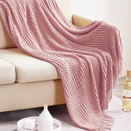 LumiSyne Knitted Throw Blanket With Tassel Solid Color Bubble Pattern Cozy Soft Throws Bedspread Couch Cover Decorative Blanket For Sofa Bed Settee 170x130cm