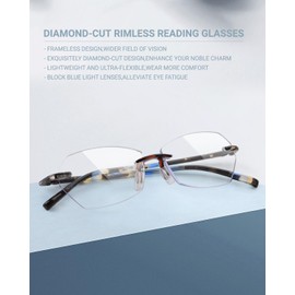 TERAISE Rimless Reading Glasses for Women/Men,Blue Light Blocking Reading Glasses Diamond-cut Design,Ultralight Frameless Computer Readers with Flexible Temple,Anti Eyestrain Anti-glare 1.5X