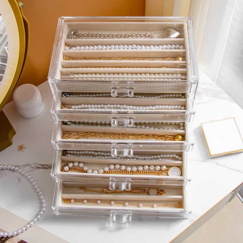 YUFONG Necklace Holder Organizer, Dustproof Necklace Box Velvet Necklace Organizer
