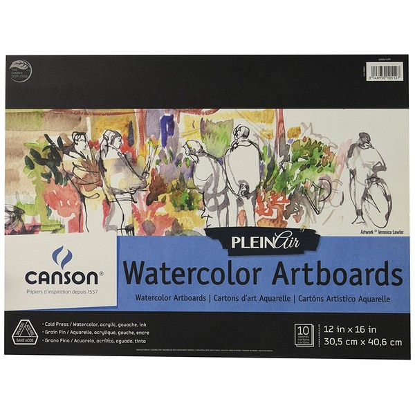 Canson Plein Air Watercolor Art Board Pad for Watercolor, Ink, Gouache and Acrylic, 12 x 16 Inch, Set of 10 Boards