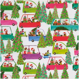 Caspari Christmas Tree Shopping Gift Wrap - One 30" x 8' Roll
