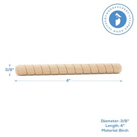 Wooden Dowel Pins 3/8 inch x 4 inch, Pack of 50 Spiral Dowel Joints for Woodworking, Furniture and Crafts, by Woodpeckers
