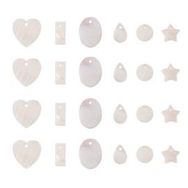 Airssory 60 Pcs 6-Shapes Heart Star Round Drop Rectangle Shape Natural Freshwater Shell Charms Plastic Tiny Flat White Pendants for DIY Crafts Jewelry Making Accessories
