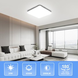 OUILA LED Ceiling Light, 20 W Ceiling Light for Kitchen, Bathroom, Living Room, Basement, Hallway, IP44 Waterproof, 2000 lm, 6500 K, Cool White Lighting Lamps, Square, 22 cm x 22 cm