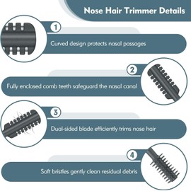 5PCS 2-in-1 Nasal Hair Cutter, Double-Sided Nose Hair Trimmer Upgrade, Manual Nose Trimmer Portable with Soft Cleaning Brush for Women and Men (Gray)