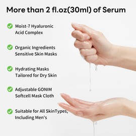 GONIM GONIM Moist-7 Complex Hyaluronic Acid Sheet Mask with Hyaluronic Acid and Nymphaea Caerulea, Anti-Aging Mask, Elasticity, Hydrating, Firming and Moisturizing Korean Skin Care, 30mlx5ea