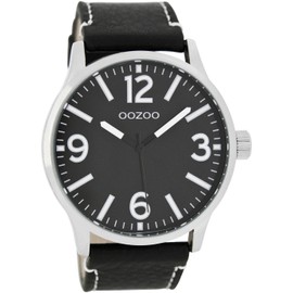 Oozoo XL Watch with Leather Strap Special Item Outlets Sale Remaining Stock Outlet at Reduced Price Variant 1, C7409 - Black/Black, Strap.