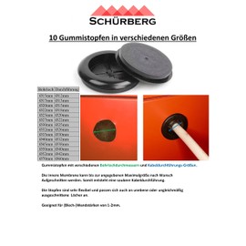 10 rubber plugs for diameter 32 mm drill holes with cable guide | passage grommet body plug sealing plugs | for machines, housings, cars, trucks etc.
