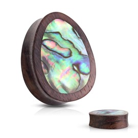 Pierced Owl Abalone Inlaid Sono Wood Tear Drop Saddle Plugs, Sold as a Pair (16mm (5/8"))
