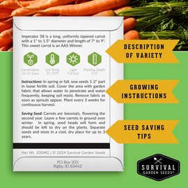 Imperator 58 Carrot Seed for Planting - 2 Packets with Instructions to Plant & Grow Award Winning Danvers Carrots in Your Home Vegetable Garden - Non-GMO Heirloom Variety - Survival Garden Seeds