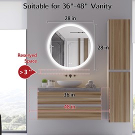 Niccy 28 Inch LED Round Mirror with Light, Backlit/Front Lighted, Frameless LED Wall Mounted Bathroom Vanity Mirror, 3 Color Stepless Dimmable 3000K/4500K/6000K, LED Anti-Fog Lighted Bathroom Mirror