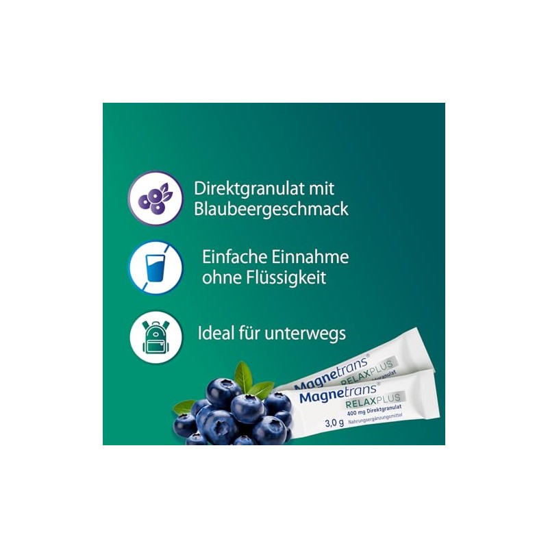 Magnetrans RelaxPlus 400 mg Magnesium Direct Granulate Sticks with Blueberry