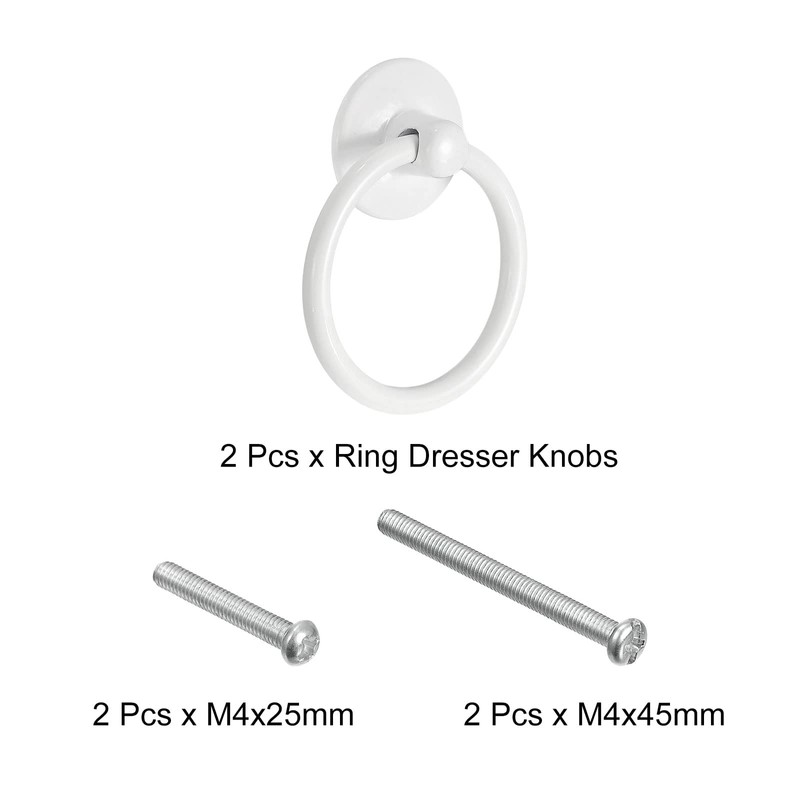 sourcing map 2Pcs Round Ring Pulls, Drawers Knobs White Circle