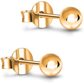 Savlano 14K Gold Ball Stud Earrings For Women - Made in Italy Comes With Savlano Gift Box (Yellow, 4mm)