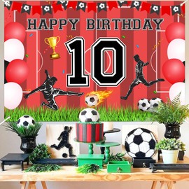 Kreatwow Football 10th Birthday Backdrop Banner Red 4.92 * 3.28ft Football 10th Birthday Decorations Sports Themed Bday Soccer Player Photo Background Decor Soccer Party for Boys