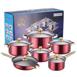 PHEZEN Kitchen Cookware Sets - Dishwasher Safe, Oven Safe, 16 Pcs Stainless Steel Heavy Pots & Pans Set Multi-Ply Full Clad Pots and Pans Cooking Set with Stay-Cool Handles Type 4