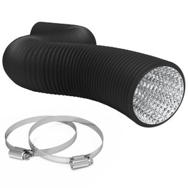 TerraBloom 12-Inch Dryer Vent Hose 8 Feet - Advanced 4-Layer Aluminum Flexible Duct for HVAC with 2 Bonus Clamps - 12-Inch Black Ducting, Ventilation Hose, Dryer Duct Hose & Grow Tent