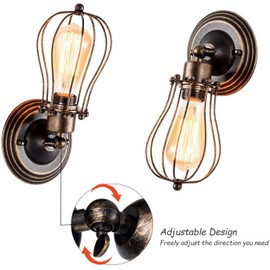GLADFRESIT Vintage Wall Sconces Set of Two Industrial Wire Cage Light