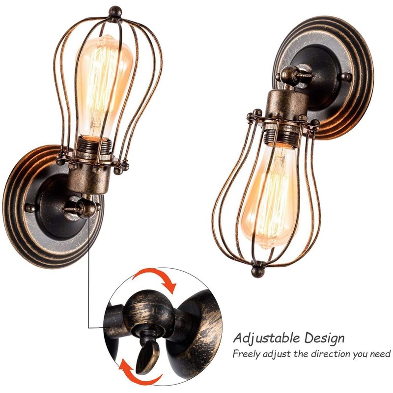 GLADFRESIT Vintage Wall Sconces Set of Two Industrial Wire Cage