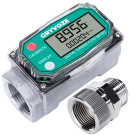 GRYVOZE 1 Inch Water & Fuel Flow Meter with Swivel 360 Connector for 2.6-26 GPM Inline NPT Thread ±1% Accuracy Flowmeter for Diesel, Gas Oil, Gasoline, and Other Liquids - Supports Sleep Mode