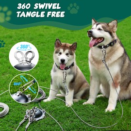 Dog Tie Out Cable and Stake, 360°Swivel Dog Stake Leads for Yard Heavy Duty with Steel Wire Leash Cable 30FT, No Tangle Dog Runner for Dogs Up to 200LBS for Yard Outside Camping