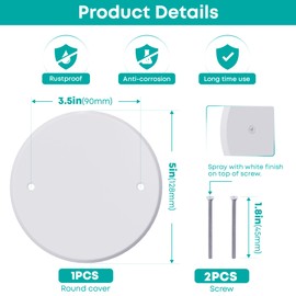 1 Pcs Smoke Detecte Cover Plate, 5 Inch Metal Round Blank Ceiling Cover Plate, Outlet Cover Plate For Junction Box And Wall Light Hole, Electrical Box Covers With Hole Spacing 3.5 Inch