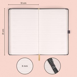 NOTIQUE Notebook Lined, Hardcover Notebook, Journal, Diary with Elastic Band and Pen Holder, 13 x 21 cm, 192 Pages (Grey, Lined)