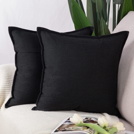Madizz Set of 2 Linen Throw Pillow Covers Soft Decorative Cushion Covers for Sofa Bedroom Pillow Shell 45*45cm Black