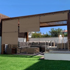 FLORALEAF Outdoor Folding Shades Window Blinds for Porch Screen Deck Pergola Patio Balcony Gazebo Outdoor Shade Flodable Privacy Sunshade Brown，5W' x 6H'