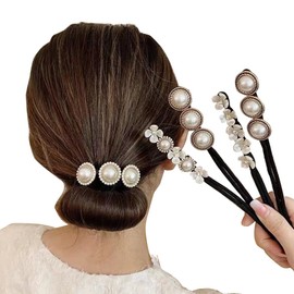 4Pcs Women Magic Hair Bun Maker French Hairstyle Hair Twist Curler with Peal and Flower Buns Shaper Donut Bun Maker Elegant DIY Hair Styling Accessories for Women Girls