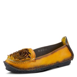 Spring Step L'Artiste Dezi Leather Shoes for Women | Comfortable Slip-On Shoes with Soft Leather Flower | Ladies Casual Flats for Work | Yellow EU 40 / US 9