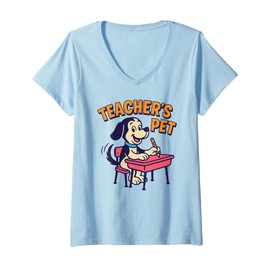 Womens Cute Elementary School Student Dog Funny Teacher's Pet V-Neck T-Shirt
