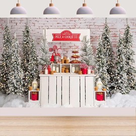 Christmas Milk Cookie Shop Photo Backdrop Winter Hot Cocoa Store Xmas Tree Kid Family Portrait Decoration Christmas Eve Party Backdrop New Year Baby Shower Birthday Background (7X5FT)