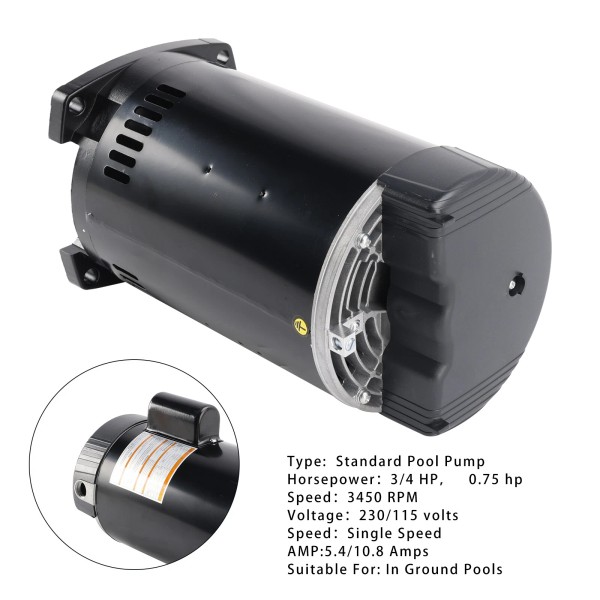 VIPIH B2852 Square Single Speed Pool Pump Motor 3/4 HP