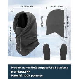 JOKSNK Balaclava Winter Balaclava Face Mask Men Women Windproof Full Face Mask Fleece Balaclava Ski Mask Motorcycle Mask Warm Balaclava for Winter Sports and Outdoor, gray