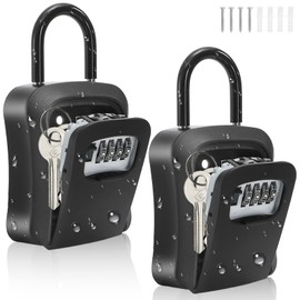 Cididu 2 Pack Key Lock Box for Outside, Wall Mount Lockbox for Keys with Code, Waterproof Key Safe Storage Box 4 Digit Combination, Portable Resettable Door Lock Box for Realtors Retail Store Garage