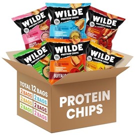 WILDE Protein Chips Variety Pack, High Protein Snacks for Adults, Keto Chips, Gluten Free, Low Carb Snack Box Made with Real Ingredients 1.34oz Bags, Pack of 12
