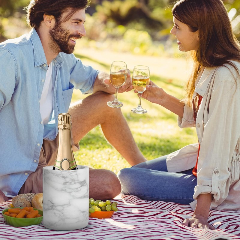 Natural White Marble Wine Chiller Bucket - Handcrafted Cylinder Cooler