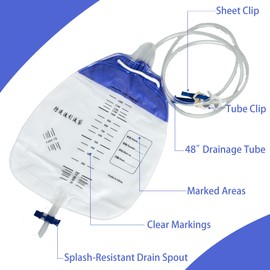Urinary Drainage Bags with 48" Tube Drainage, Clips and Hanging Hook, Urine Bags with Anti-Reflux Chamber, 1500mL Urine Collection Bag, Urinary Bags, 10 Pack