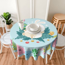 Mantel redondo, de Pascua con diseño de conejo de primavera, lavable, mesa redonda de 60 pulgadas para cena, cocina, fiesta, vacaciones, bufé y camping