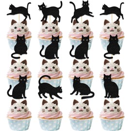 Little Cats Cupcake Topper,Cat Theme Birthday Party Decorations,Cute Kitten Theme Baby Shower Party Decorations,Little Pet Birthday Party Supplies Black