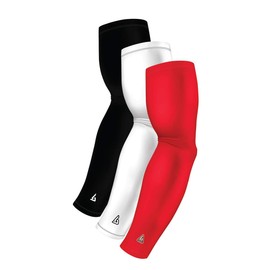 3 Arm Sleeves For Men Women Youth Sports - White Black Red Football Athletic Sleeve - Basketball Baseball Cycling Bowling Volleyball - Spf Cooling Sun Arms Protection When Driving - Elbow Bicep Relief