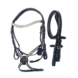 Wonder Care English Bridle Bridle Top Grain Cowhide Leather Crossover Figure 8 Horse Bridle Rhinestone Headband and Lightning Nose Strap Horse Bit Bridle with Reins Bridle for Hschen